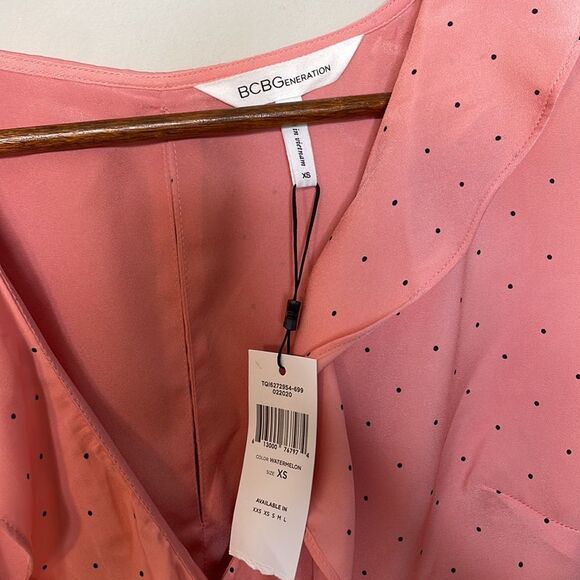 NWT BCBGeneration Pink Polka Dot Ruffle Mini Dress Size XS - Picture 3 of 6